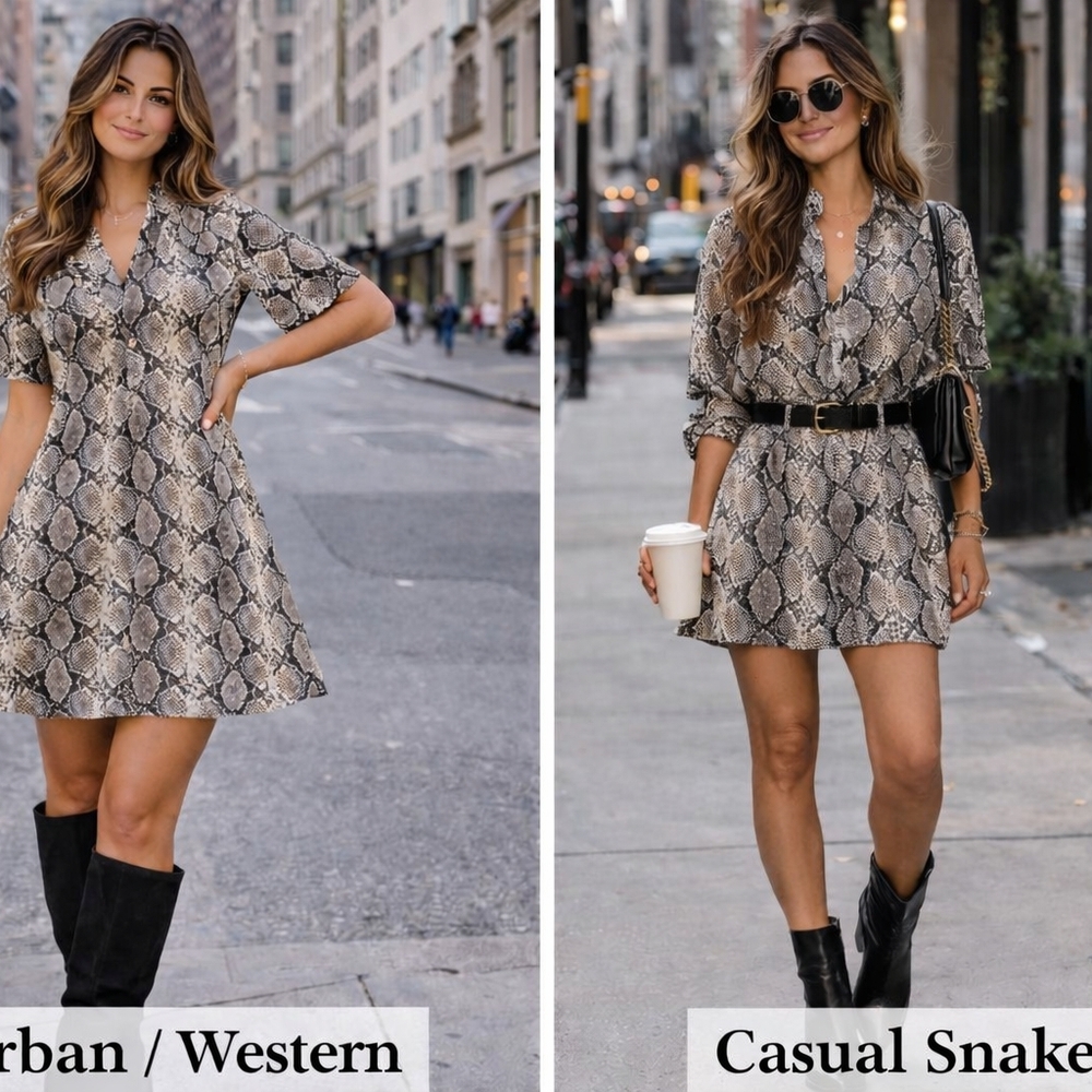 Zara Snakeskin Print Mini Dress Urban Western Style Size L